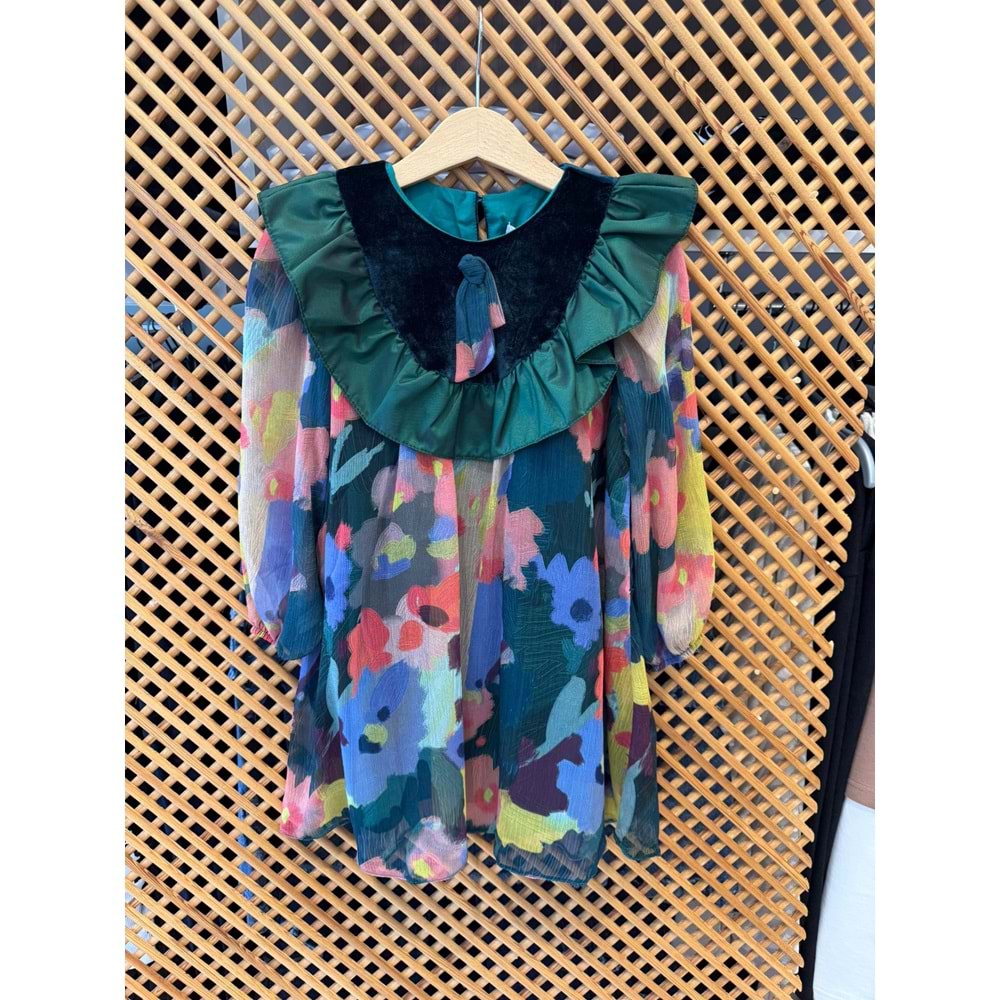 DSL0218 KADİFE DETAYLI ŞİFON ELBİSE 4/12