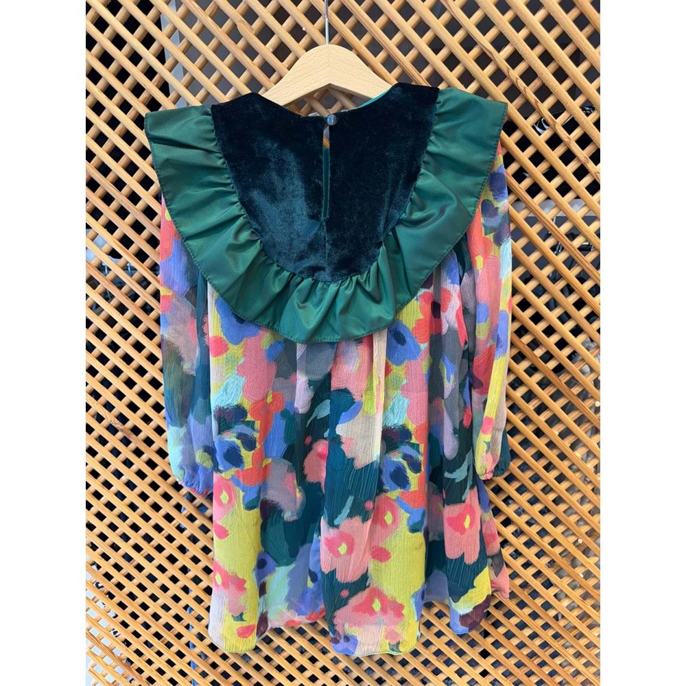 DSL0218 KADİFE DETAYLI ŞİFON ELBİSE 4/12