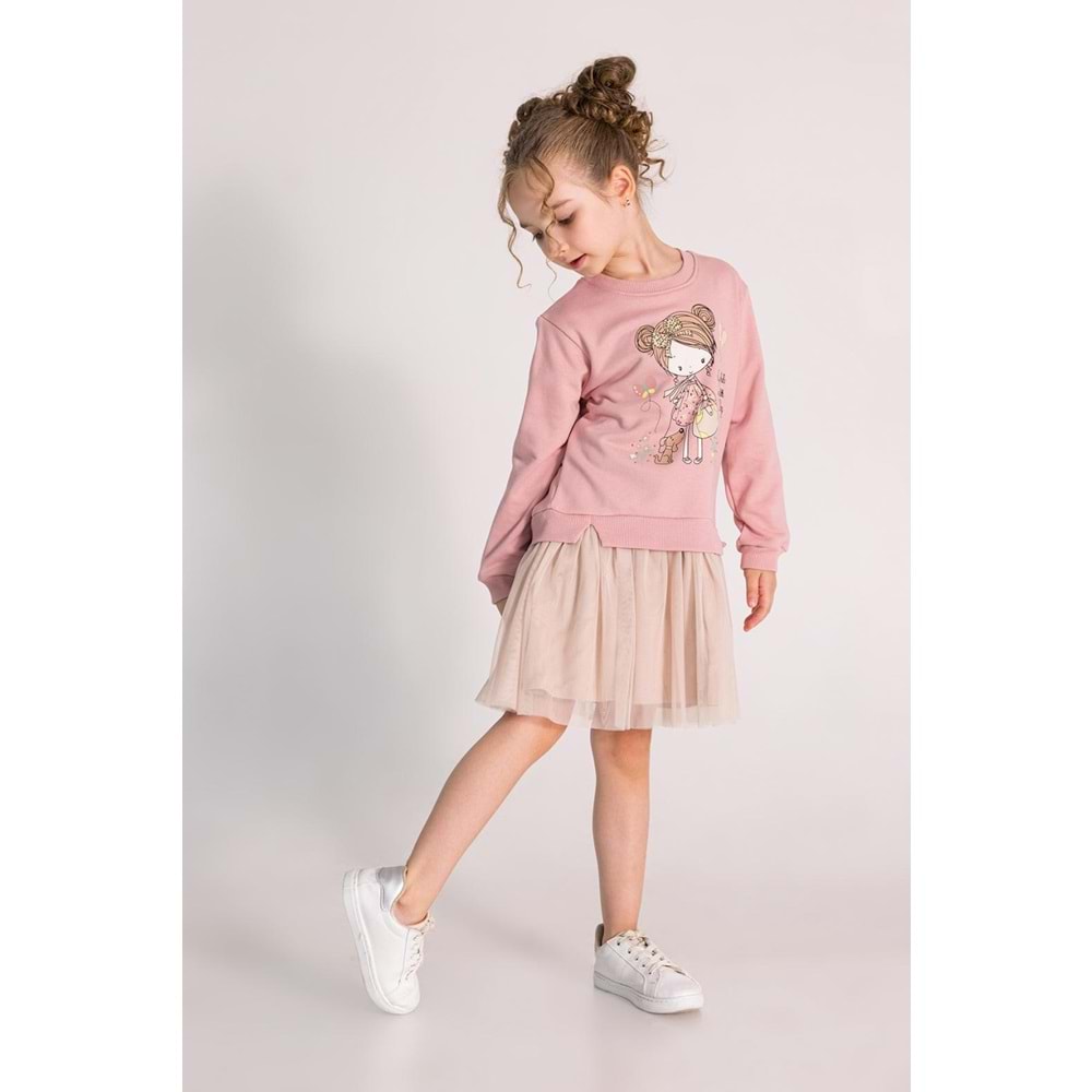 9689 KIZ BASKILI TÜL ETEK ELBİSE 4/8