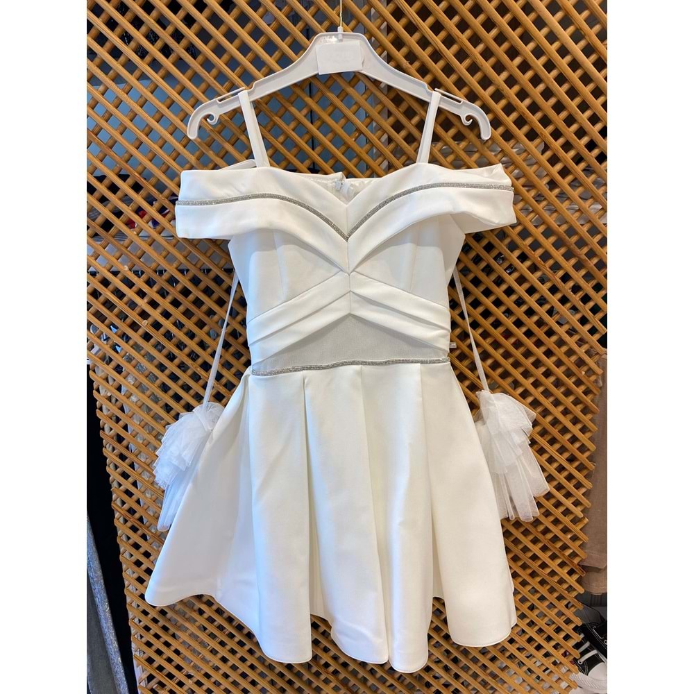 838 ÇOCUK TAŞLI OMUZ DETAYLI ELBİSE