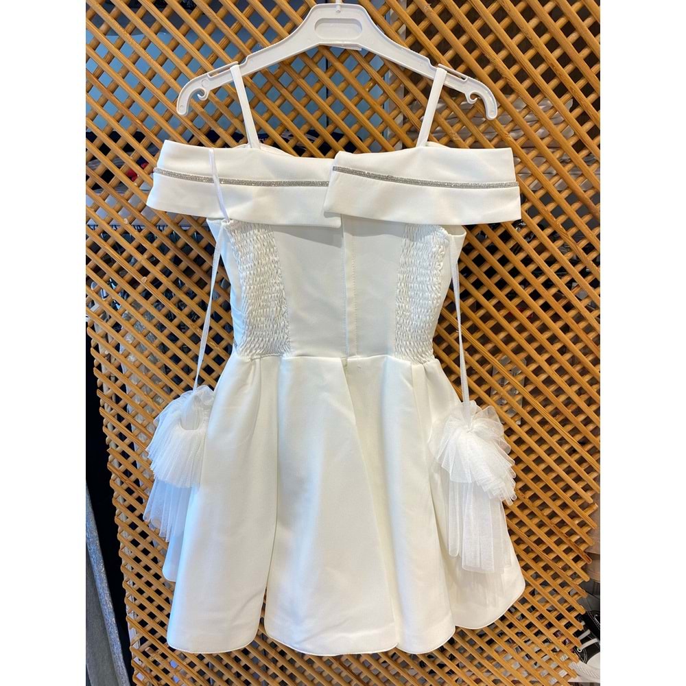 838 ÇOCUK TAŞLI OMUZ DETAYLI ELBİSE