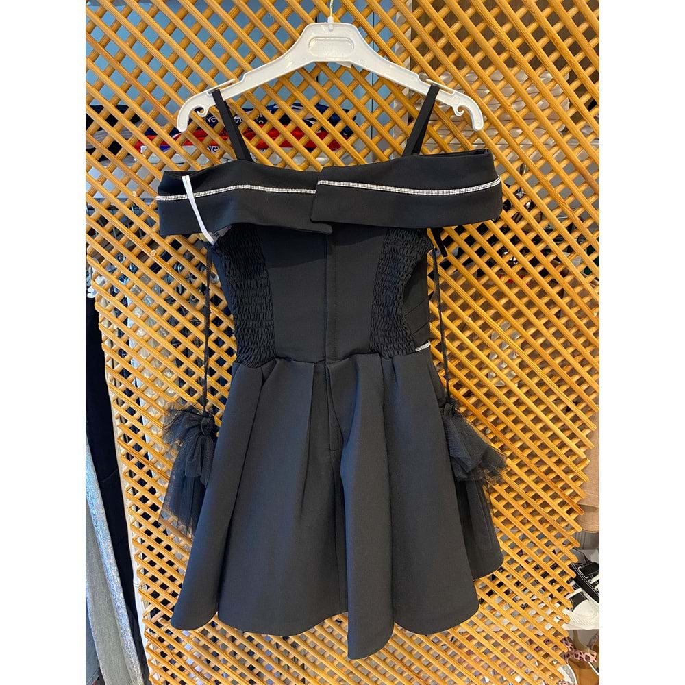 838 ÇOCUK TAŞLI OMUZ DETAYLI ELBİSE