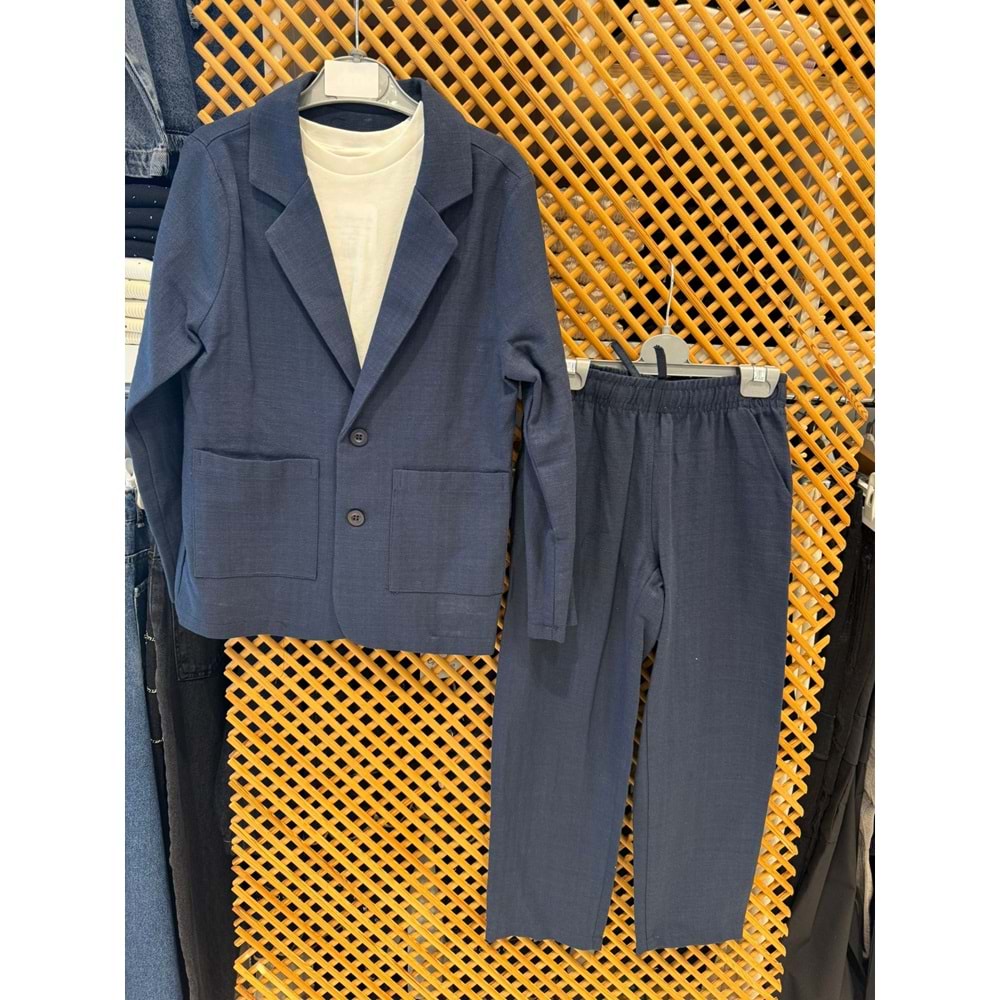 7570 ÇOCUK KETEN İÇİ TİŞORTLU ÜÇLÜ TAKIM