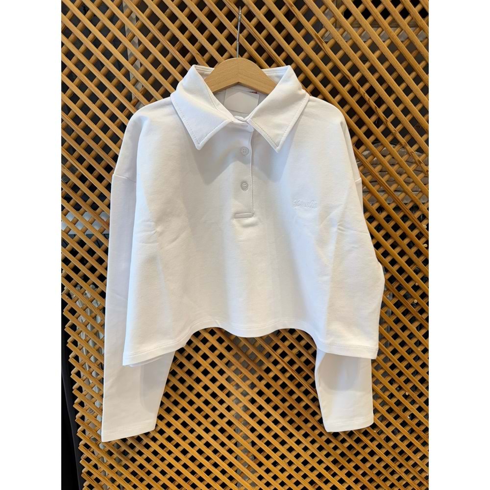 225271 ÇOCUK ÖNDEN DÜĞMELİ YAKALI OVERSİZE CROP SWEAT - PD KIDS