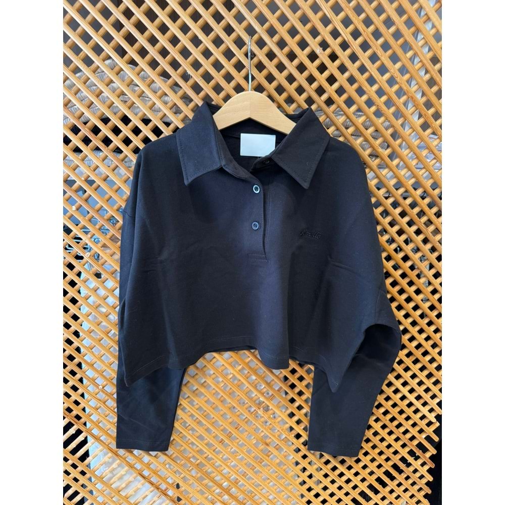225271 ÇOCUK ÖNDEN DÜĞMELİ YAKALI OVERSİZE CROP SWEAT - PD KIDS