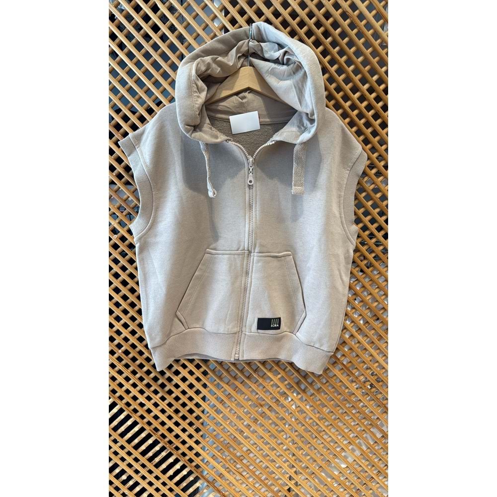 124238 ÇOCUK FERMUARLI PAMUK KOTON KAPÜŞONLU CEPLİ OVERSİZE YELEK - PD KIDS