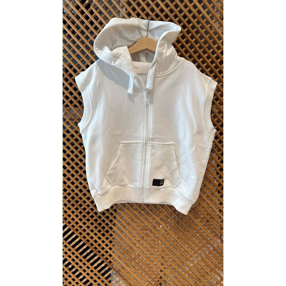 124238 ÇOCUK FERMUARLI PAMUK KOTON KAPÜŞONLU CEPLİ OVERSİZE YELEK - PD KIDS