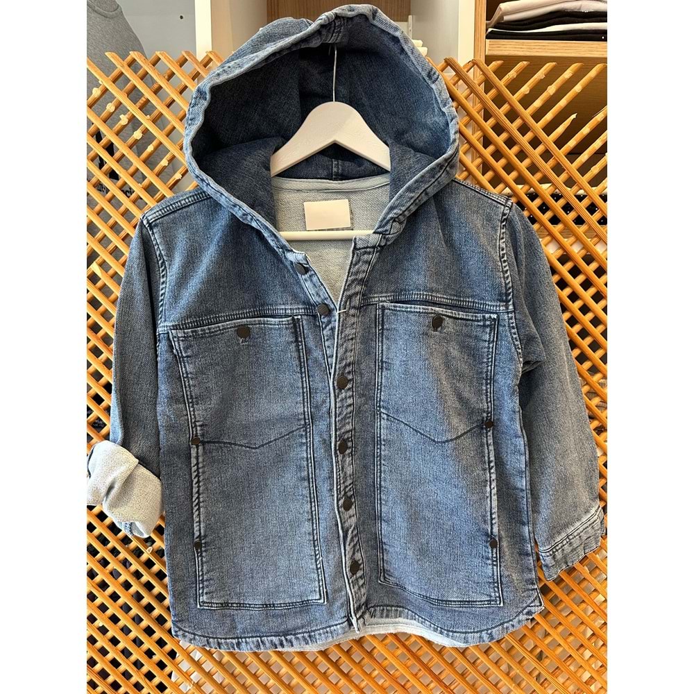 24143 ÇOCUK KAPŞONLU ESNEK YUMUŞAK KOT CEKET GÖMLEK