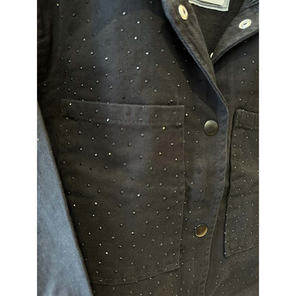 23200 ÇOCUK KOLLARI ÖNÜ TAŞLI KOT CEKET - PD KIDS