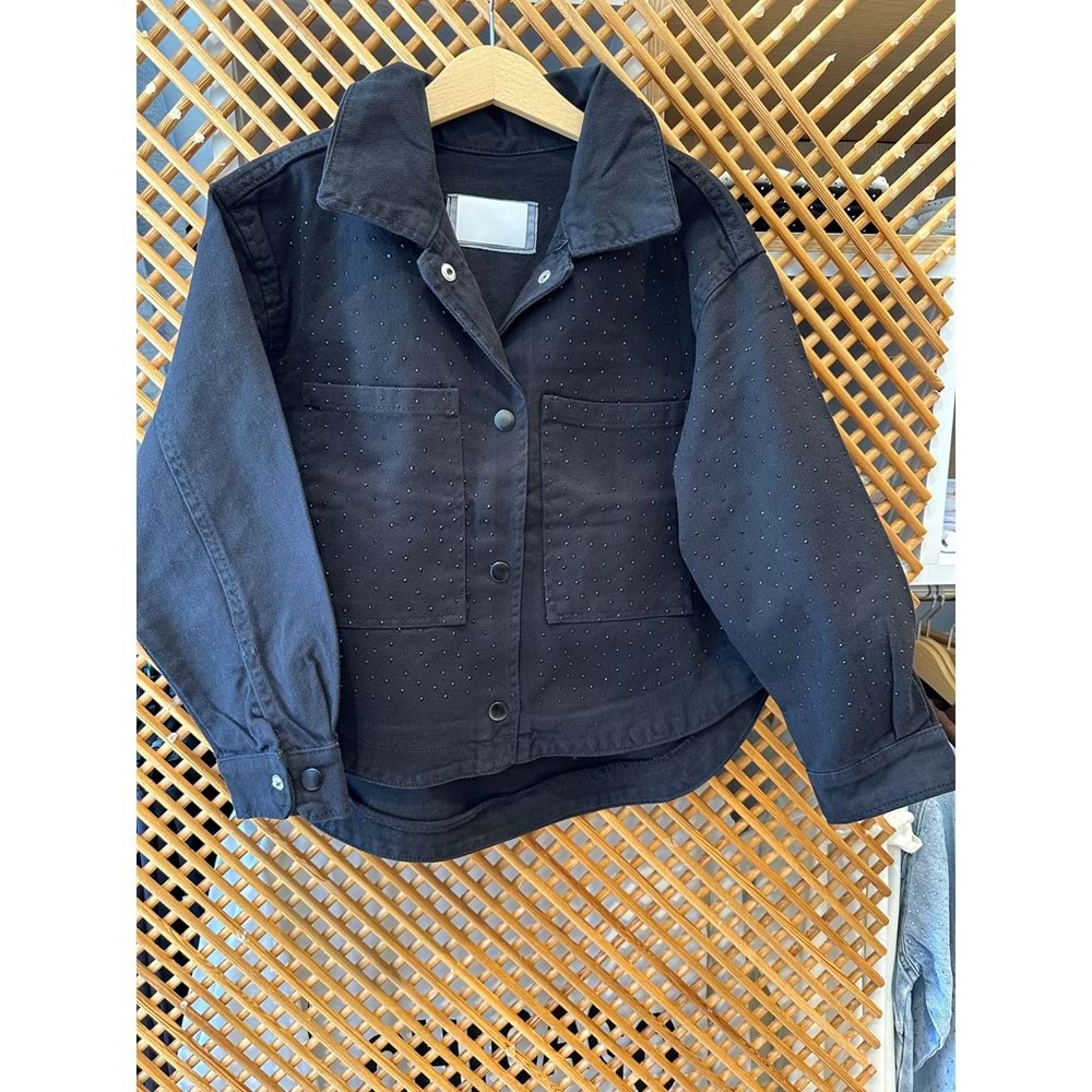 23200 ÇOCUK KOLLARI ÖNÜ TAŞLI KOT CEKET - PD KIDS