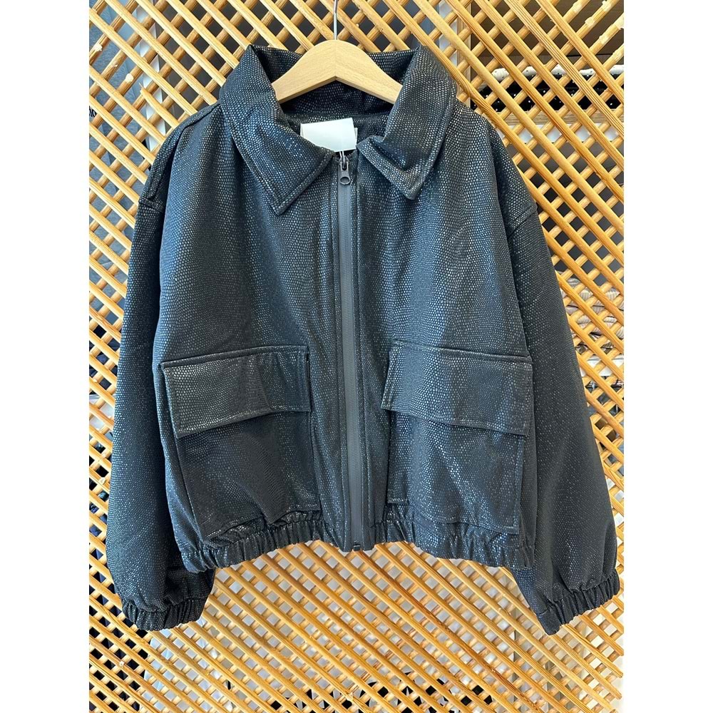 36060 ÇOCUK YILAN DESENLİ BEL LASTİKLİ DERİ CEKET - PD KIDS