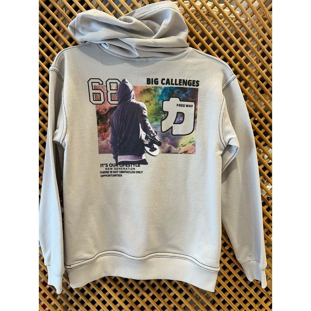 4006 ÇOCUK KAPŞONLU SIRTI BASKILI TAKIM - PD KIDS - ÇOCUK - GRİ - 12/13 - ST000002137-GRİ-12/13