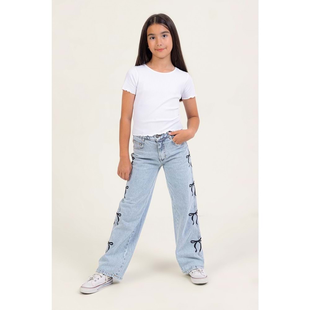 508 ÇOCUK YANLARI FİYONK NAKIŞLI KOT PANTOLON - ÇOCUK - MAVİ - 11/12
