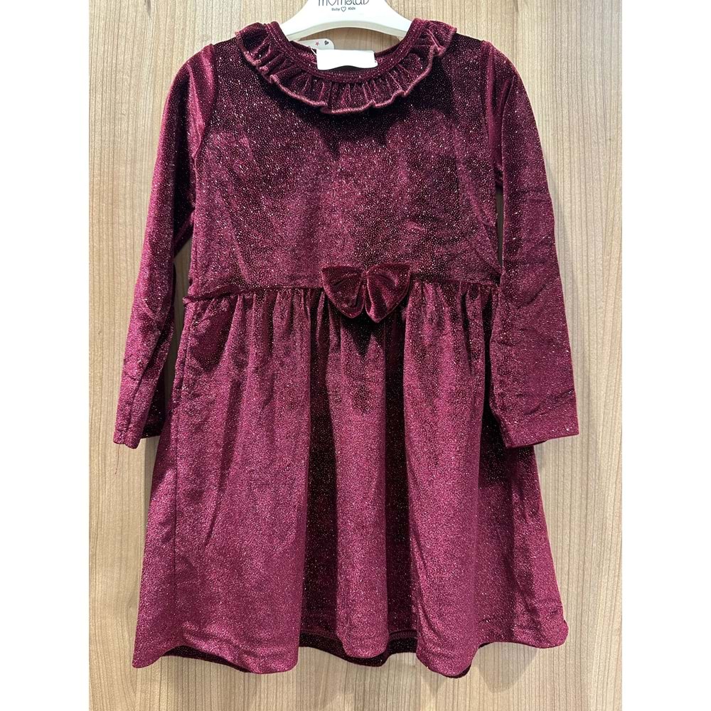 6773 KIZ ÇOCUK YAKASI FIRFIRLI KADİFE SİMLİ ELBİLSE