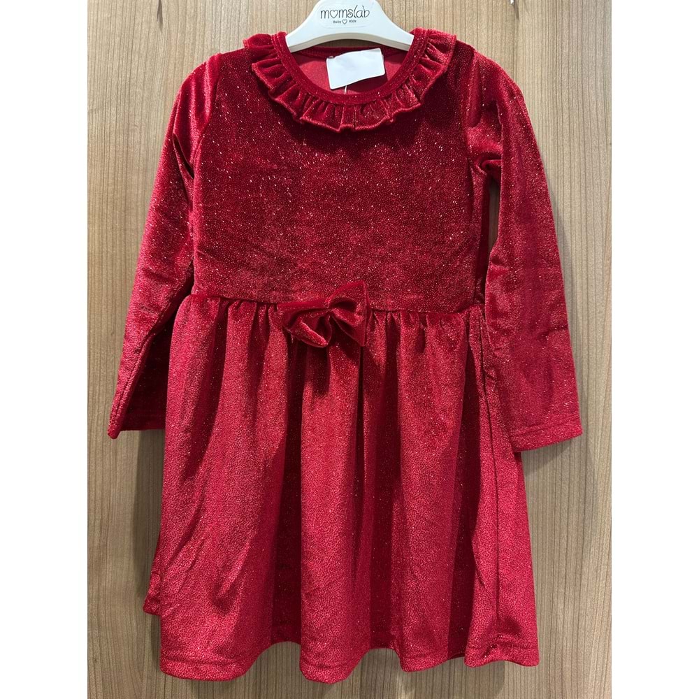 6773 KIZ ÇOCUK YAKASI FIRFIRLI KADİFE SİMLİ ELBİLSE