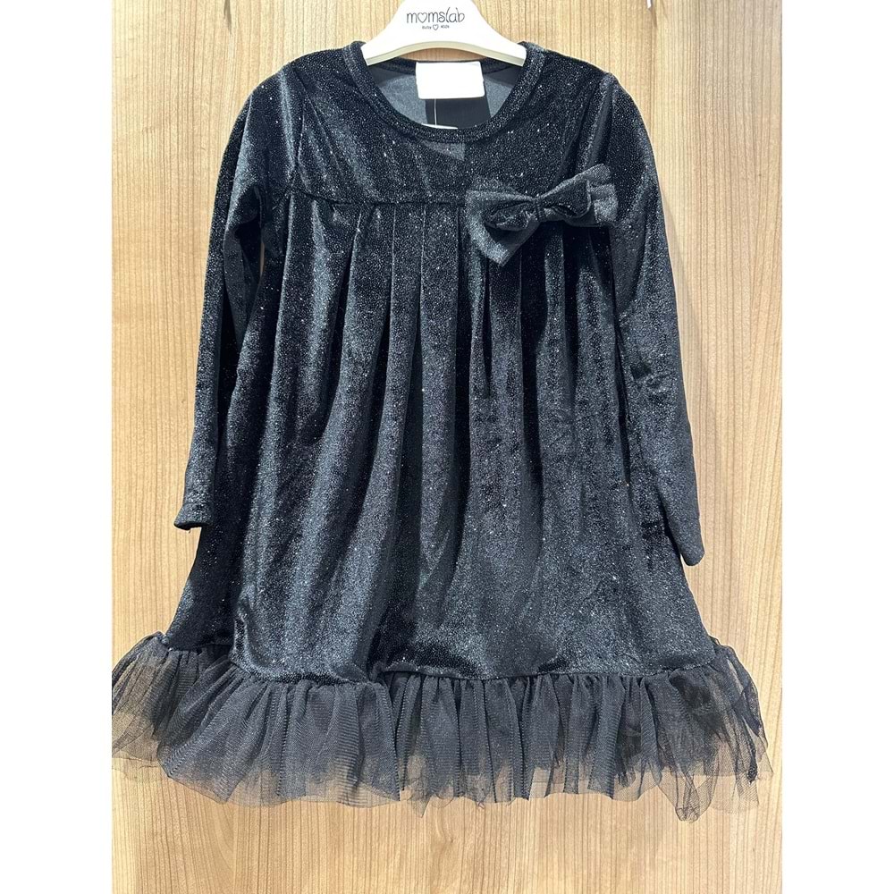 6763 KIZ ÇOCUK SİMLİ KADİFE ROBALI ETEĞİ FIRFIRLI ELBİSE