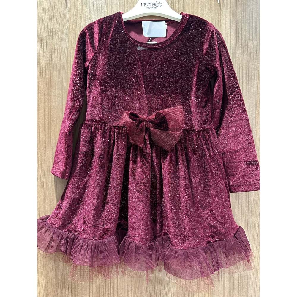 6759 KIZ ÇOCUK SİMLİ KADİFE ETEĞİ FIRFIRLI ELBİSE