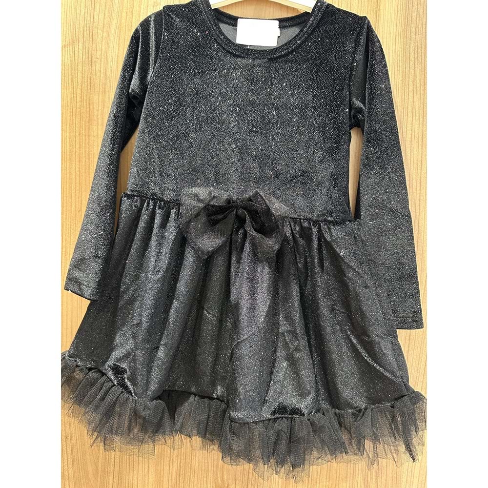 6759 KIZ ÇOCUK SİMLİ KADİFE ETEĞİ FIRFIRLI ELBİSE