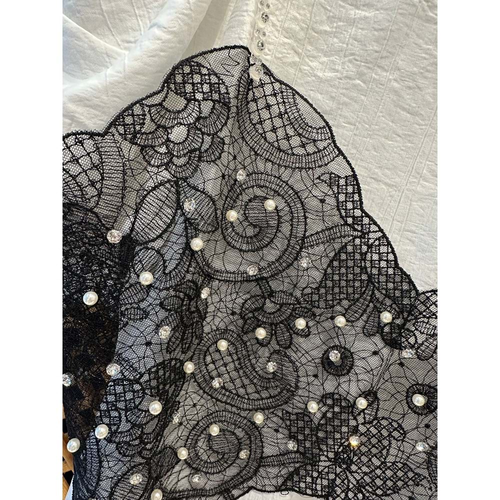 7991 ÇOCUK BALON KOL DANTEL BÜSTİYERLİ KREP BLUZ