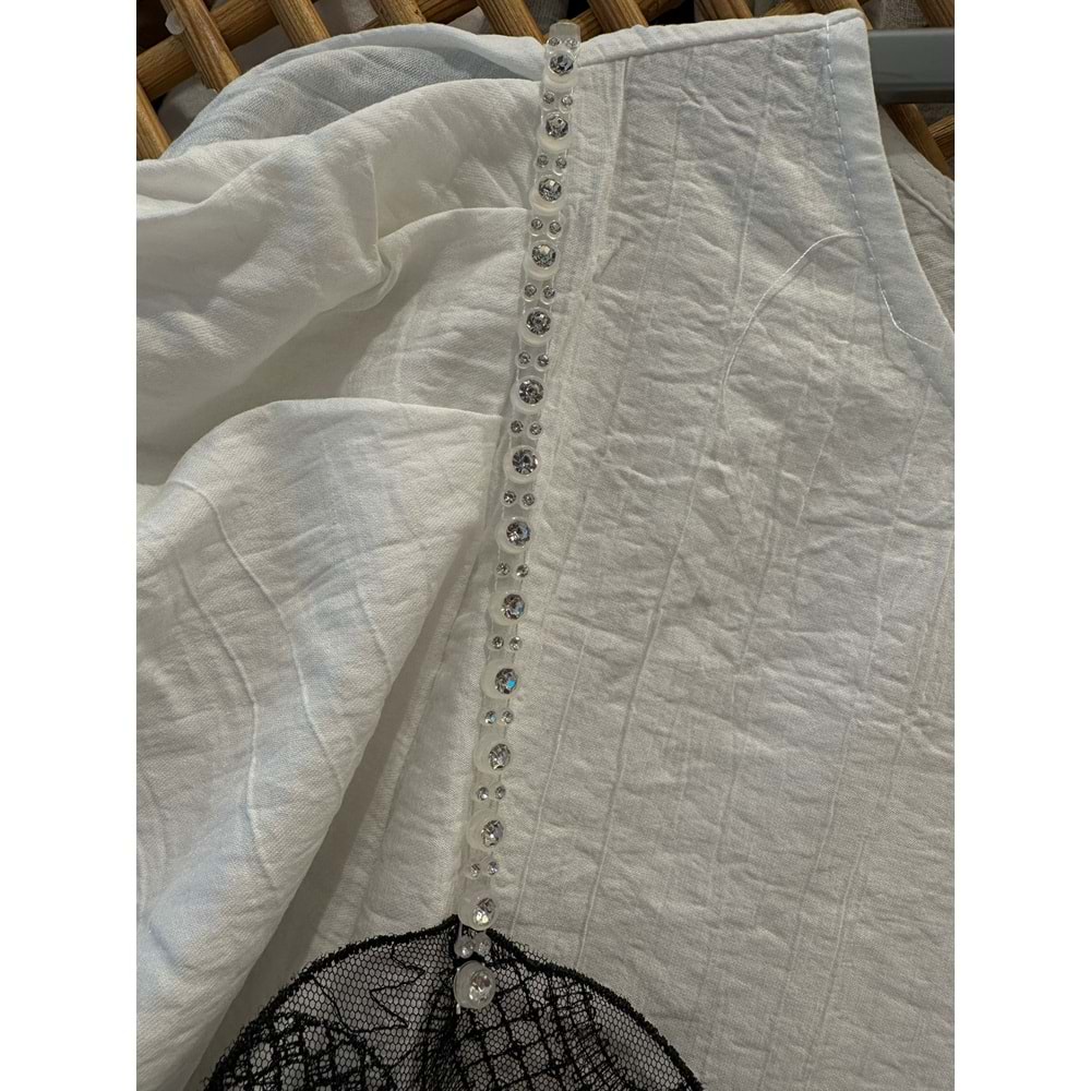 7991 ÇOCUK BALON KOL DANTEL BÜSTİYERLİ KREP BLUZ