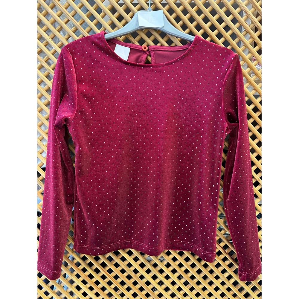 9939 ÇOCUK TAŞLI KADİFE BLUZ