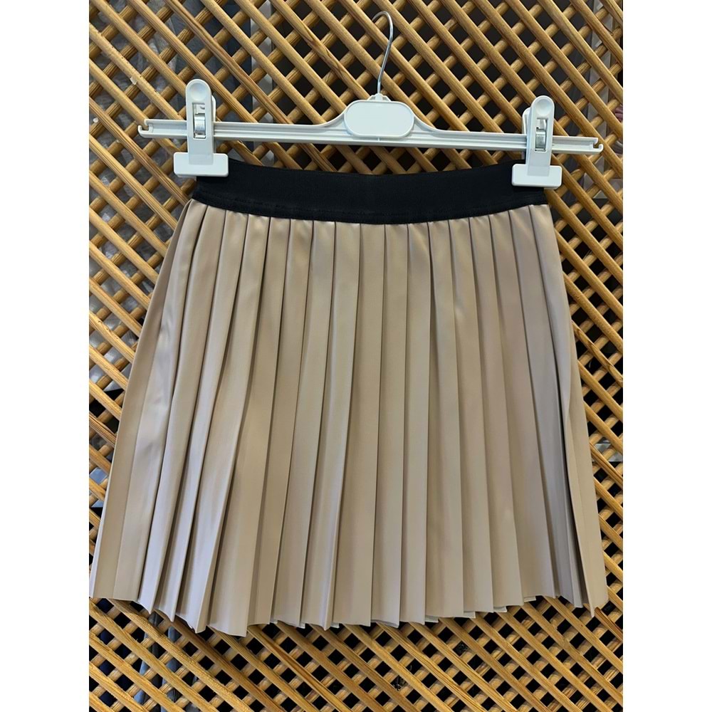 9017 ÇOCUK BELİ LASTİKLİ PLİSE DERİ ETEK