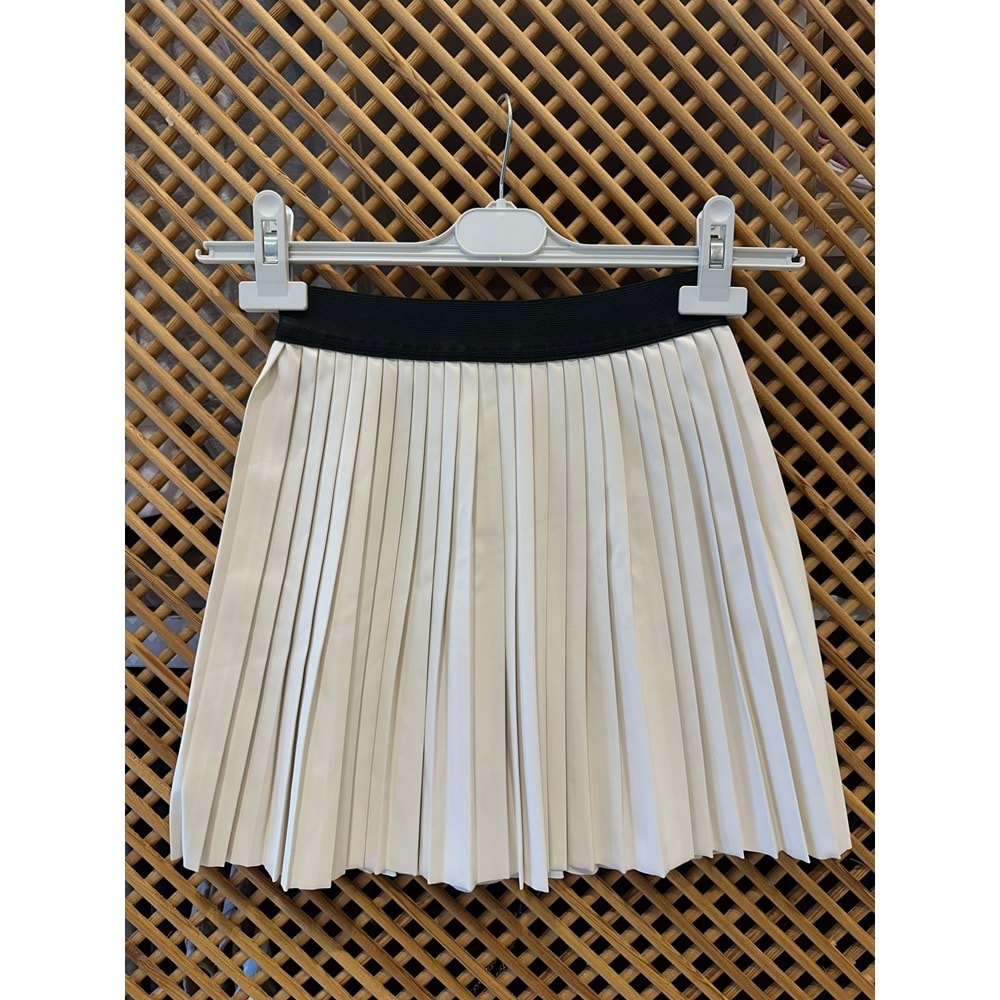 9017 ÇOCUK BELİ LASTİKLİ PLİSE DERİ ETEK