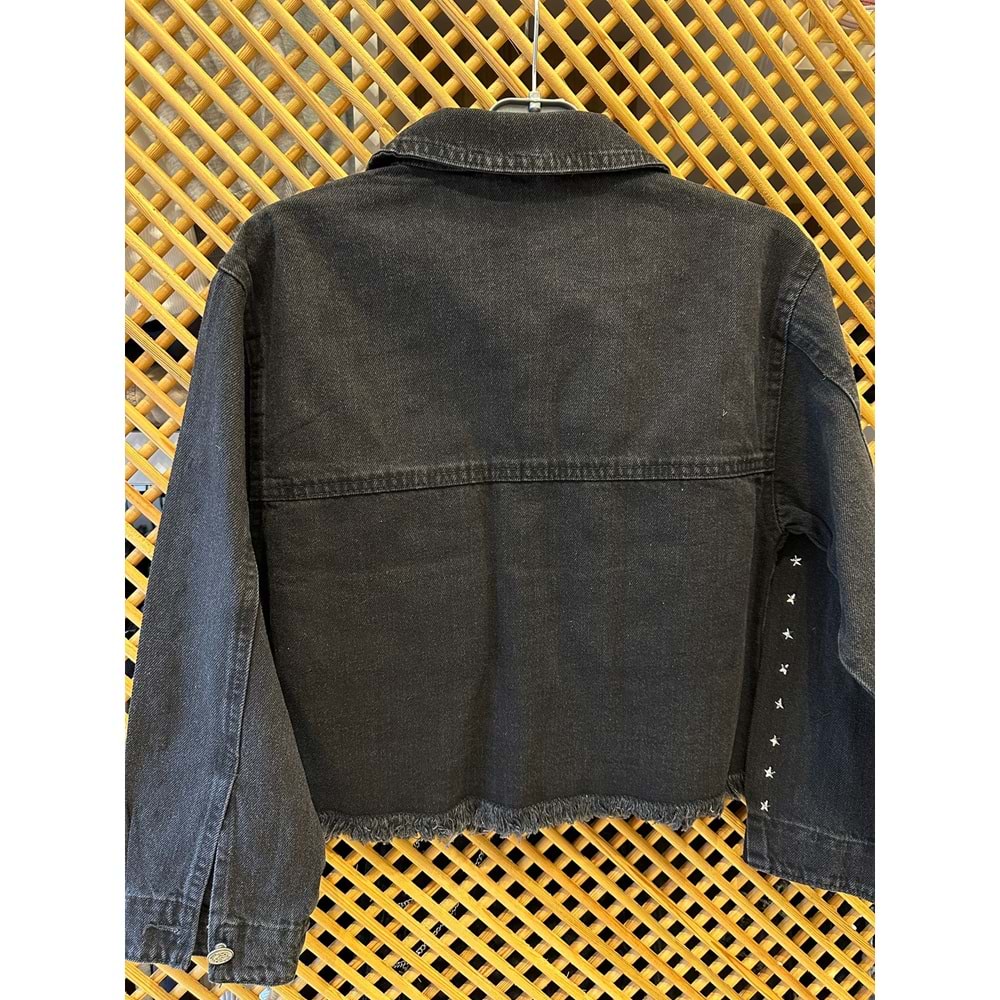 9941 ÇOCUK YILDIZ TROK BASKILI ETEĞİ PÜSKÜLLÜ KOT CEKET