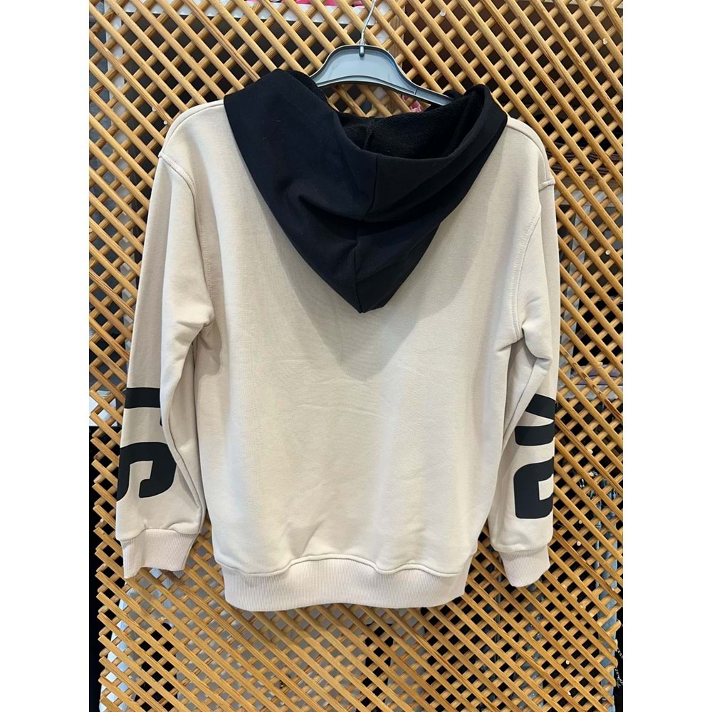 4096 ÇOCUK KAPŞONLU ÖNÜ VE KOLLARI BASKILI SWEAT