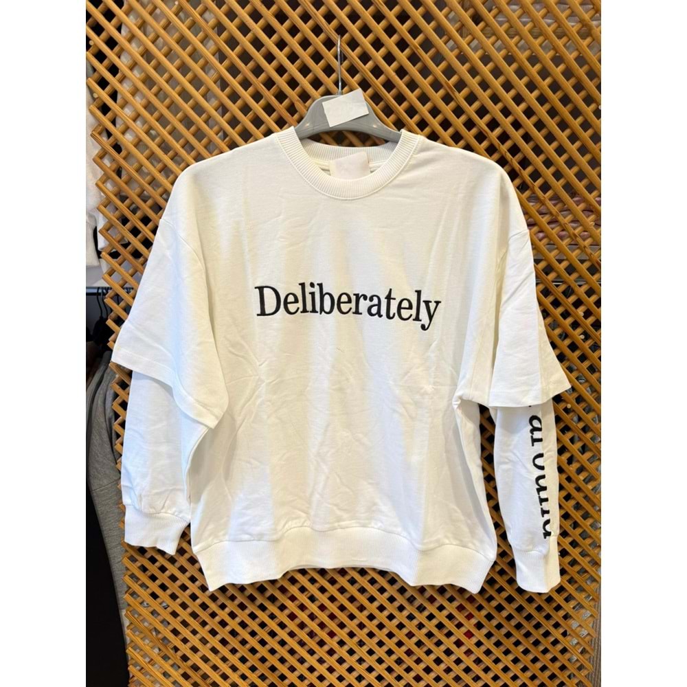 124230 ÇİFT KOLLU NAKIŞLI OVERSİZE SWEAT