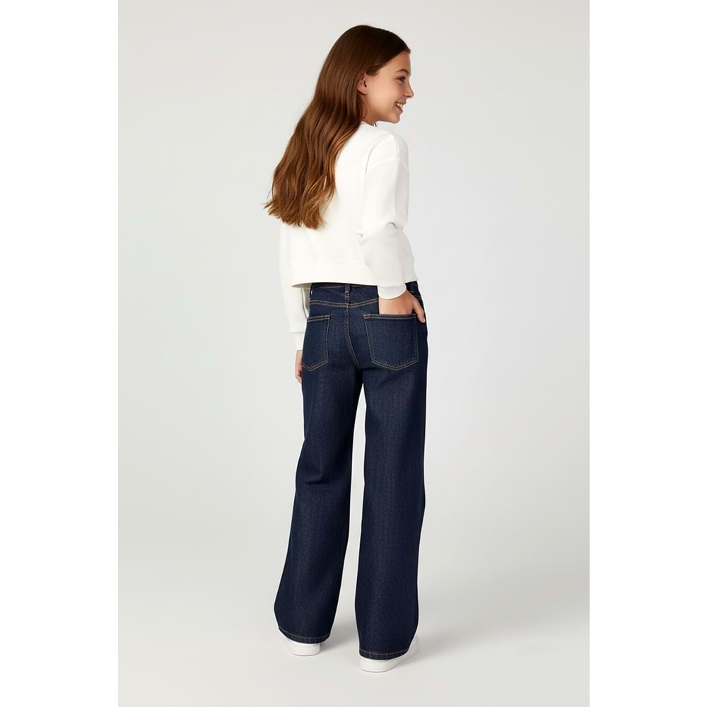 9780 ÇOCUK YILDIZLI YÜKSEK BEL BOL PAÇA KOT PANTOLON