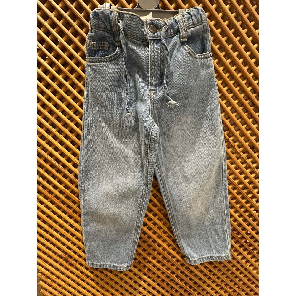 4138 ÇOCUK ARKA BEL LASTİKLİ ÖNDEN BAĞLAMALI YUMUŞAK KOT PANTOLON