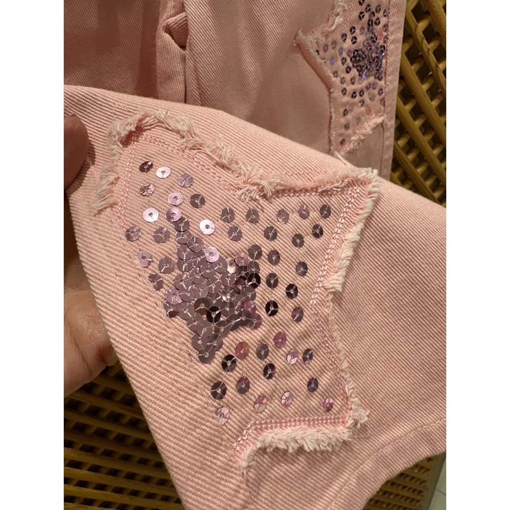 0674 ÇOCUK PAYETLİ YILDIZ APLİKELİ KOT PANTOLON