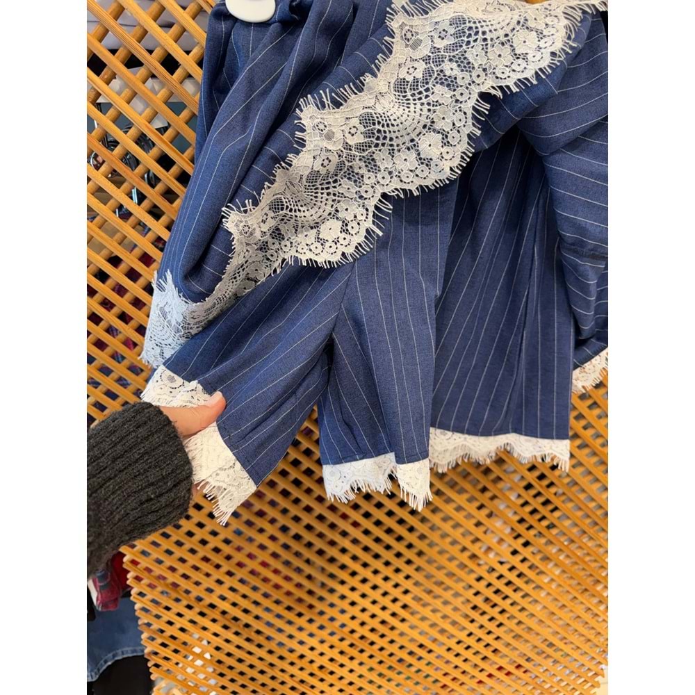 5001-5003 ÇOCUK DANTEL DETAY BELİ LASTİKLİ ŞORT ETEK CEKET TAKIM