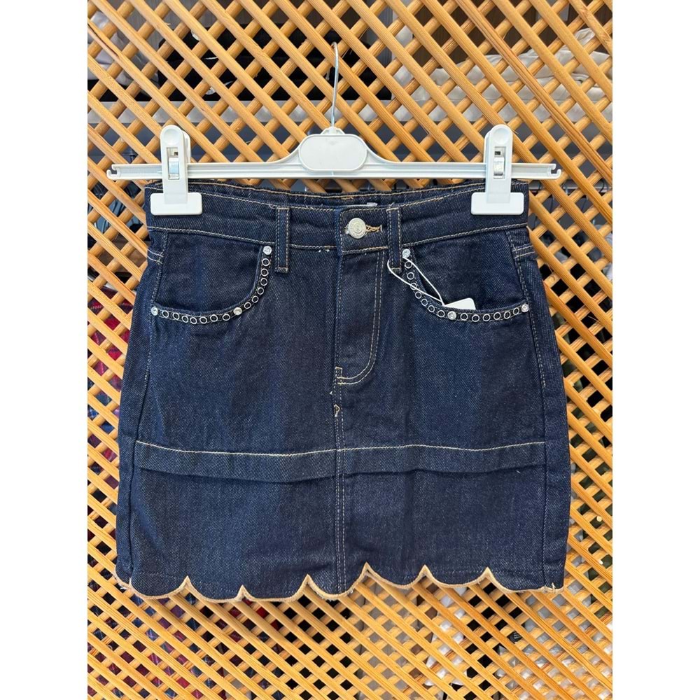 26130 ÇOCUK İÇİ ŞORTLU ETEK UCU VE CEP DETAYLI KOT ETEK