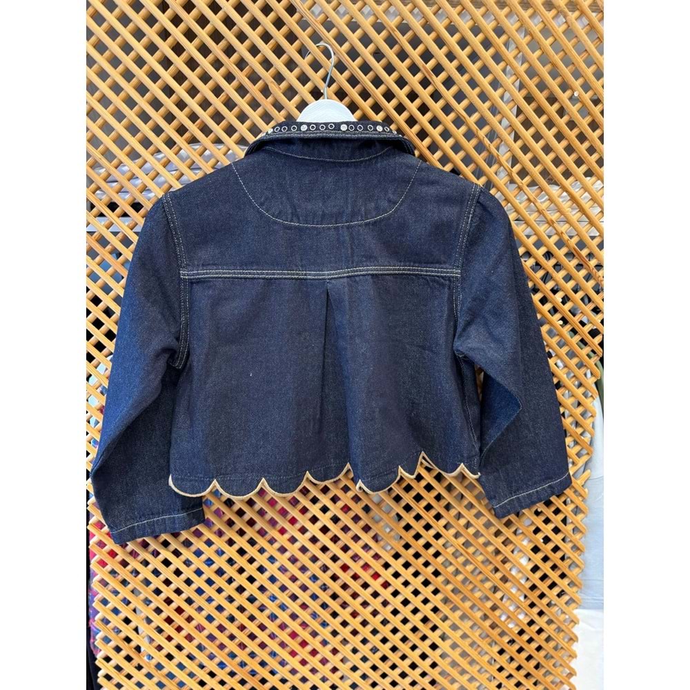 26105 ÇOCUK YAKA VE ETEK UCU DETAYLI KOT CEKET