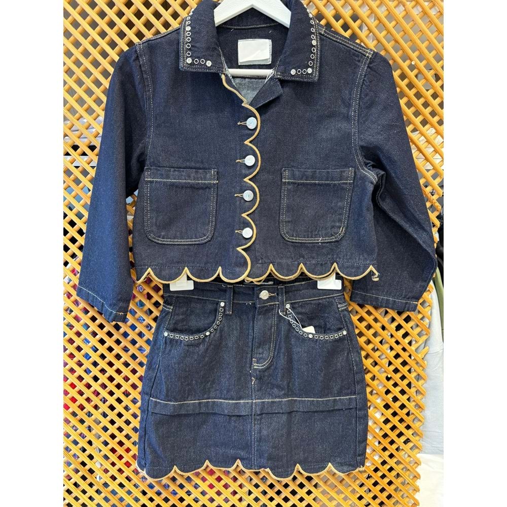 26105 ÇOCUK YAKA VE ETEK UCU DETAYLI KOT CEKET