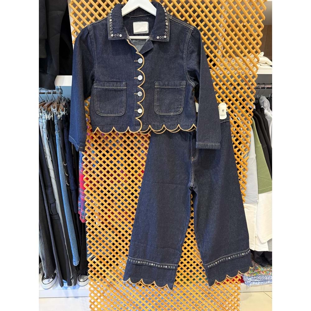 26105 ÇOCUK YAKA VE ETEK UCU DETAYLI KOT CEKET