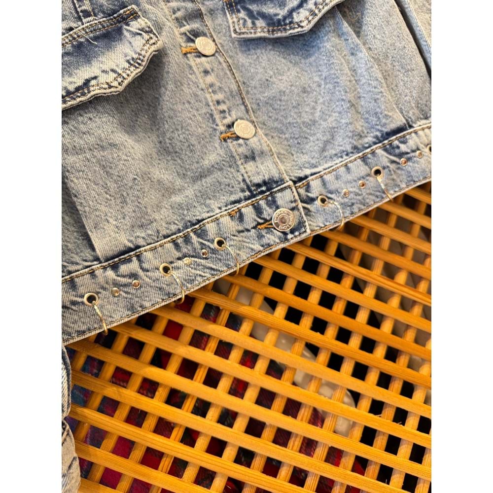 26135 ÇOCUK ZIMBA DETAYLI KOT CEKET