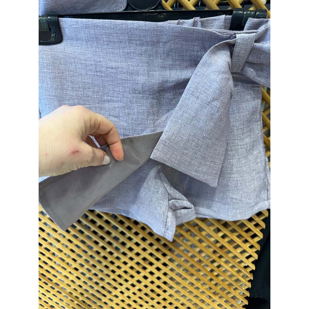 70853 ÇOCUK LİLA RENK PARLAK KUMAŞ ŞORT ETEK CROP CEKET TAKIM