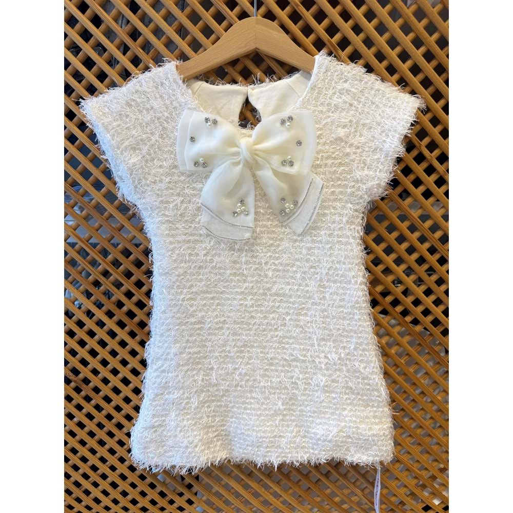 75426 ÇOCUK PÜSKÜLLÜ KUMAŞ ÇIKARILABİLİR ORGANZE FİYONKLU ELBİSE