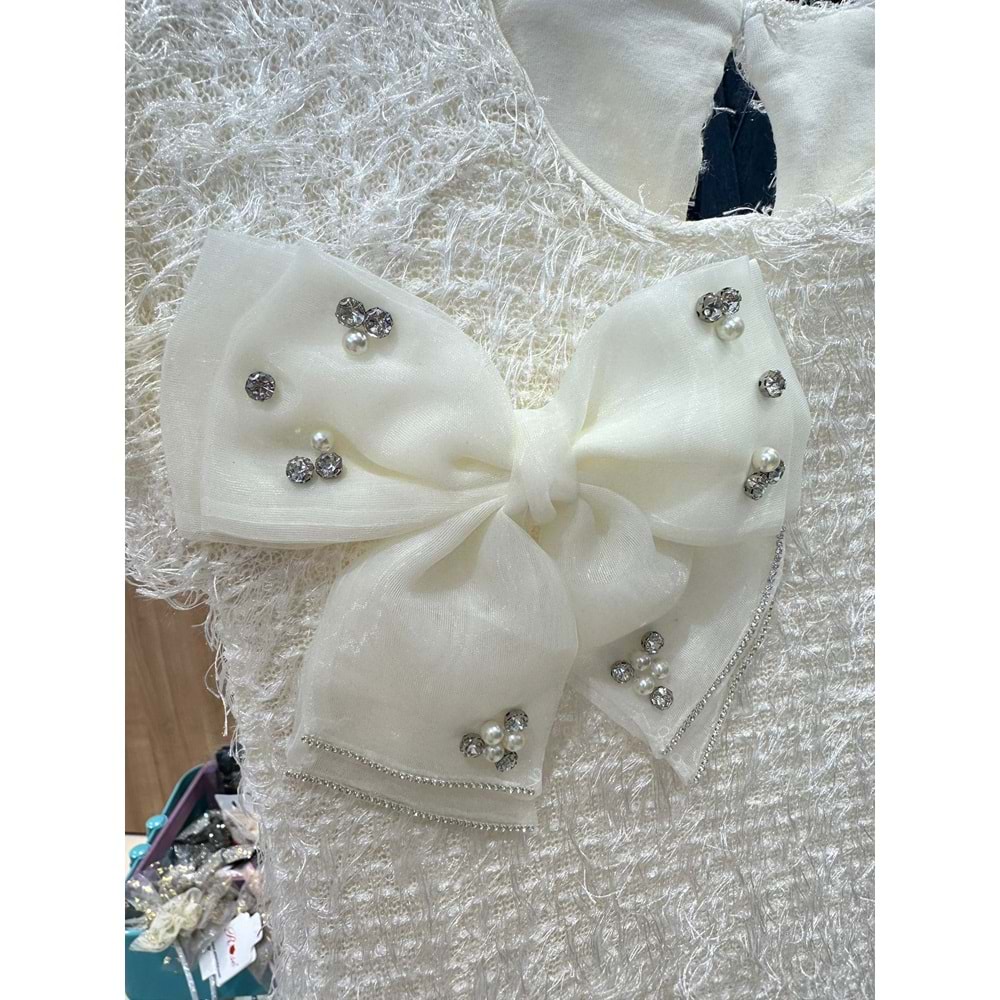 75426 ÇOCUK PÜSKÜLLÜ KUMAŞ ÇIKARILABİLİR ORGANZE FİYONKLU ELBİSE