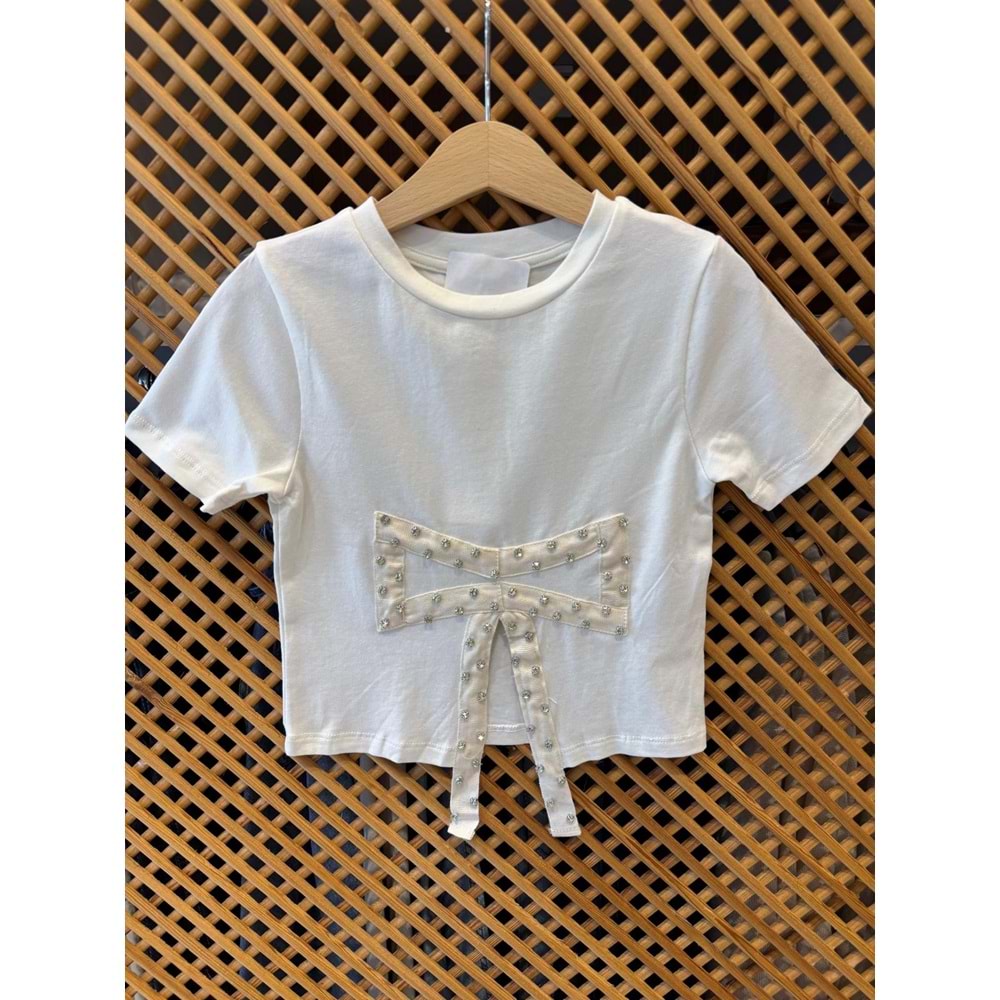 75839 ÇOCUK ÖNÜ TAŞLI FİYONK DETAYLI TİŞÖRT