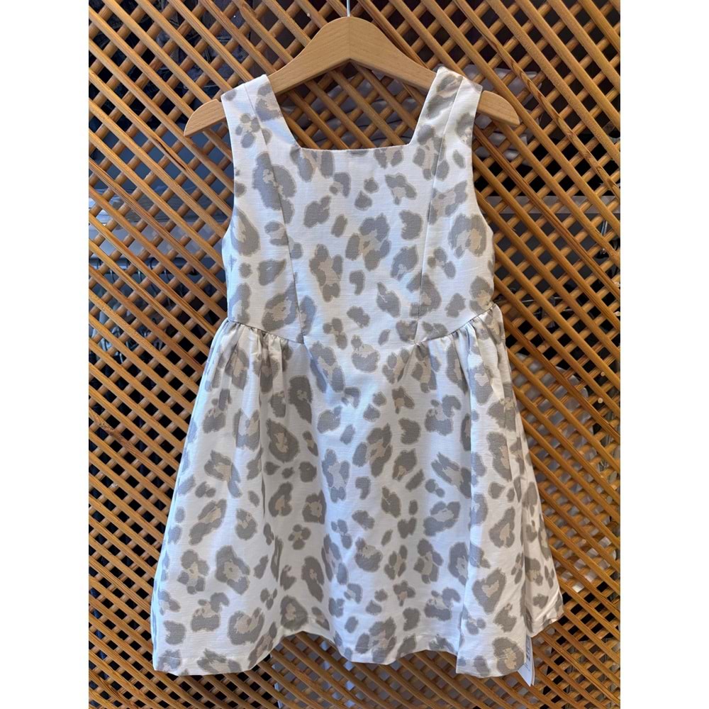 75401 ÇOCUK LEOPAR DESENLİ BEL YANLARI BÜZGÜ DETAY ELBİSE