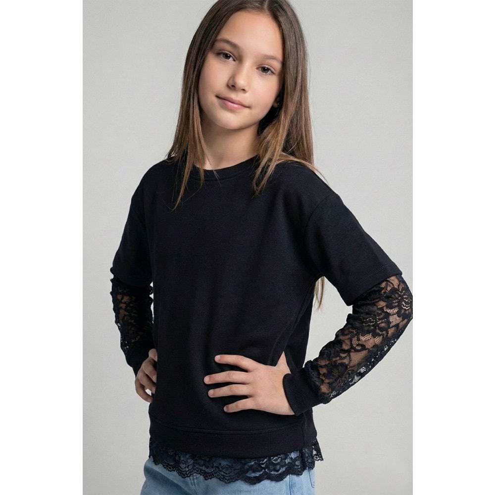 0749 ÇOCUK KOL YAKA VE ETEK UCU DANTEL TİŞÖRT