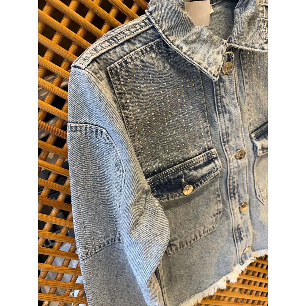 31702 ÇOCUK TAŞ DETAYLI KOT CEKET