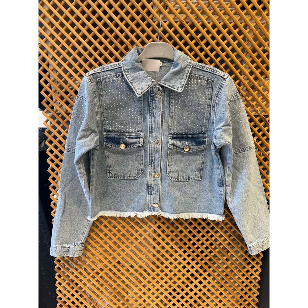 31702 ÇOCUK TAŞ DETAYLI KOT CEKET