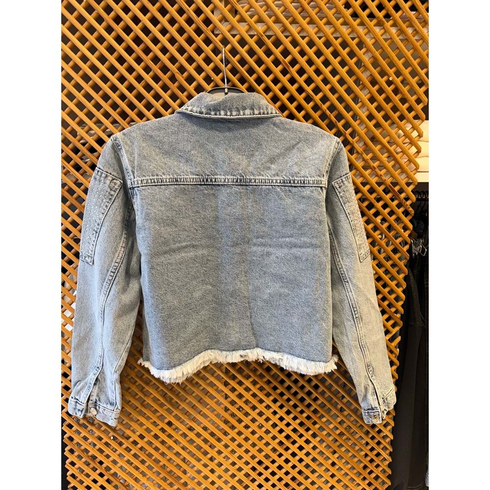 31702 ÇOCUK TAŞ DETAYLI KOT CEKET