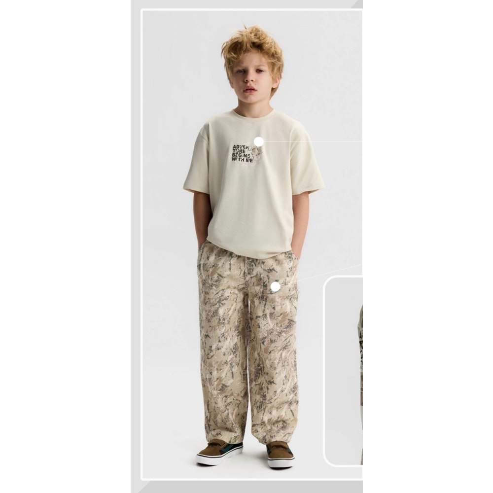 61503-41504 ÇOCUK DESENLİ BOL PANTOLON SIRTI BASKILI TİŞÖRT TAKIM