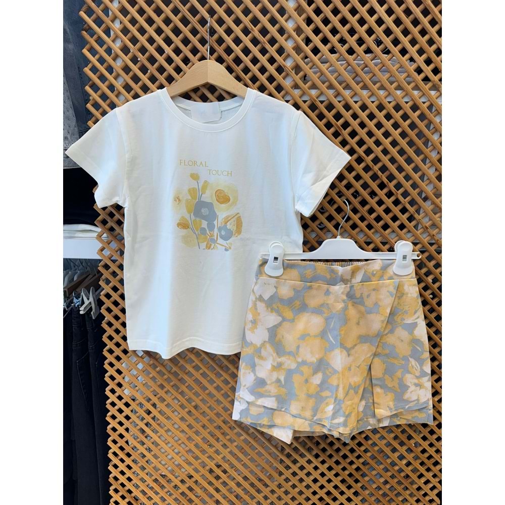 51305-31312 ÇOCUK ÇİÇEK DESENLİ DOKUMA ŞORT ETEKLİ TAKIM